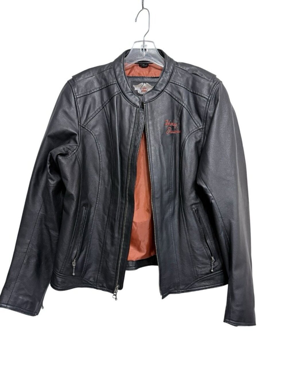 EUC Women's Harley Davidson Classic Wing Back Leather Jacket Size XL Moto Biker - Picture 2 of 9
